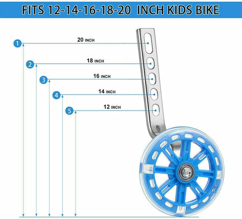 Training Wheels for Kids Bike, 1 Pair LED Flash Mute Bikes Training Wheels Children's Bicycle Adjustable Stabiliser Support Wheels for 12-20 Inch ...