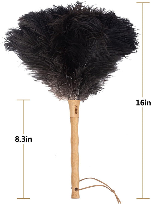 Ostrich Feather Duster, 16 inch Black Genuine Ostrich Feathers with Wood Handle, Reusable Car Dusters, Eco-Friendly Cleaning Handheld Dusters for ...
