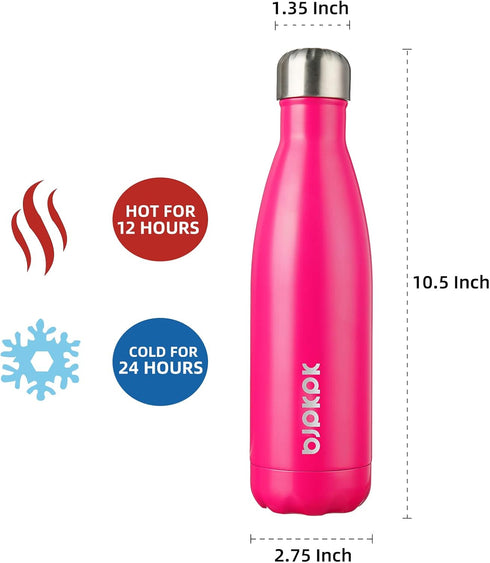 BJPKPK 17oz Insulated Stainless Steel Water Bottles,Sports Water Bottles Keep Cold for 24 Hours and Hot for 12 Hours,BPA Free for Travel,Pink...