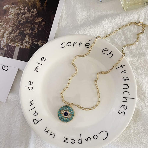 Obidos 14k Gold Plated Evil Eye Turquoise Pendant Necklace for Women 18-20Inch,Round Circle Disk Minimalist Jewelry...