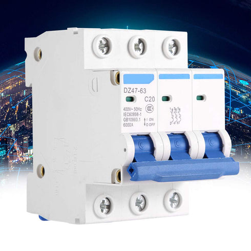 Mini Circuit Breaker, 3 Pole MCB Miniature AC 400V 6/10/16/20A Circuit Breaker, Overload Protection for Combiner Box for DC Systems(20A)...