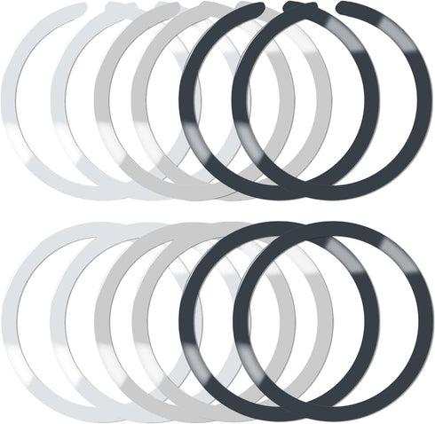 12 Pcs Magnetic Wireless Charging Metal Ring with Sticker, 2 Styles, Universal Ultra Thin Notched and Round Ring Conversion Kit Compatible with Ma...