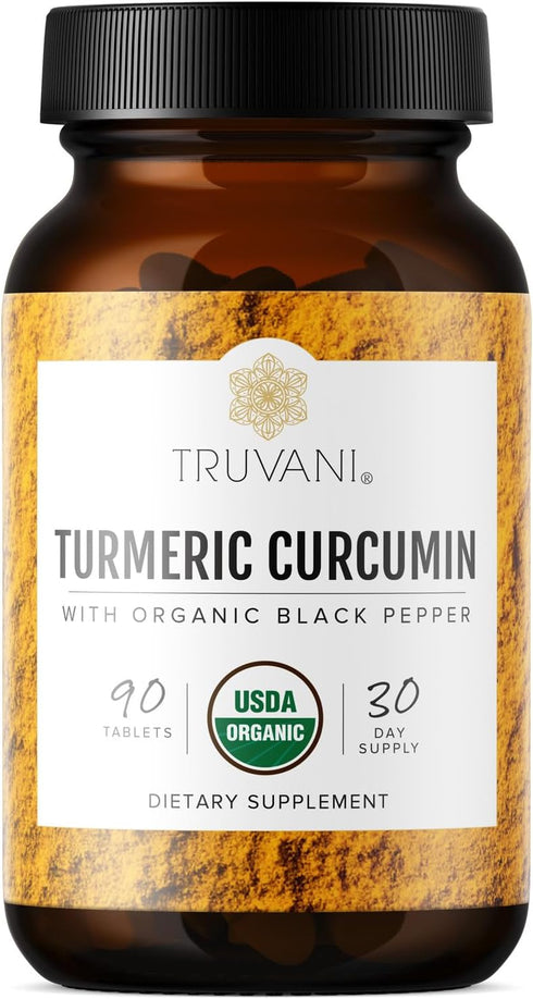 Truvani Organic Turmeric Curcumin Tablets 1,350 mg Each - Natural Joint Support with Black Pepper for Absorption - 90 Tablets...
