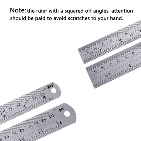 ZZTX Heavy Duty 100% Stainless Steel Ruler Set 12 Inch (30 CM) + 6 Inch (15 CM) Metal Rulers Kit - Perfect Straight Edge for Easy Measurements...