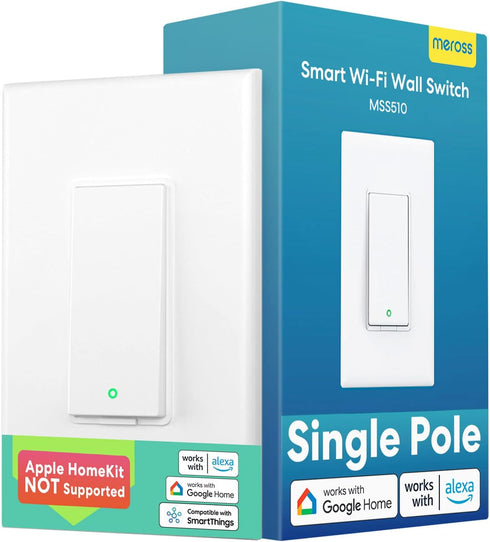 meross Smart Light Switch, Compatible with Alexa, Google Assistant and SmartThings, Single Pole WiFi Wall Switch, Needs Neutral Wire, Remote Contr...
