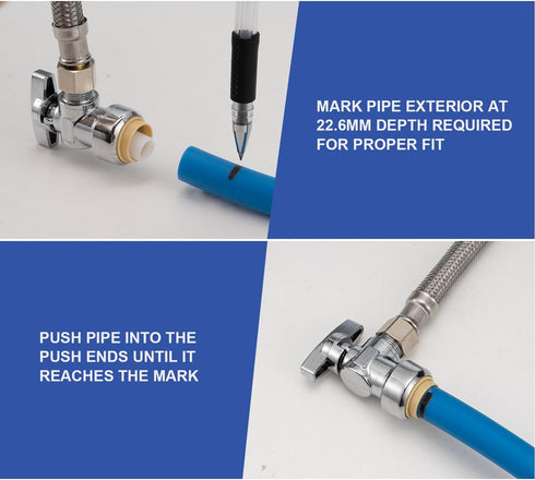 Toilet Connector, Toilet Water Supply Line Kit With 1/4 turn 1/2 inch Angle Push Fit Stop & 12" Stainless Steel Flexible Toilet Supply Line...