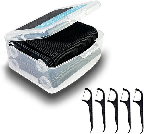Black Floss Stick, Black Travel Case Floss, 200 Odorless Floss Floss, Toothpick Floss for Oral Cleaning, Oral Care Floss for Adults and Children (...