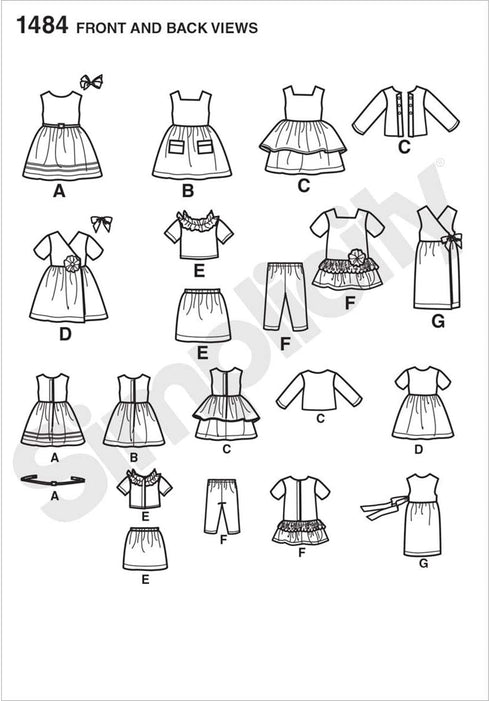 Simplicity 1484 Doll Clothes Sewing Patterns for 18'' Dolls...