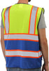 Reflective Mesh Vest High Visibility Two Tone with Pockets and Zipper, Yellow and Blue Mesh with Orange Trim M...