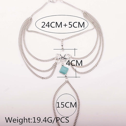 Boho Layered Turquoise Ankle Silver Tassel Barefoot Sandals Bracelet Toe Ring Foot Anklets Summer Beach Anklet Bracelet Foot Chain Jewelry for Wom...