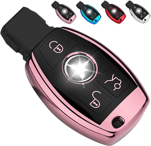 QBUC for Mercedes Benz Key Fob Cover, Key Fob Case for Mercedes Benz C E M S CLS CLK GLK GLC G Class, TPU Full Protection Key Fob Shell Compatible...