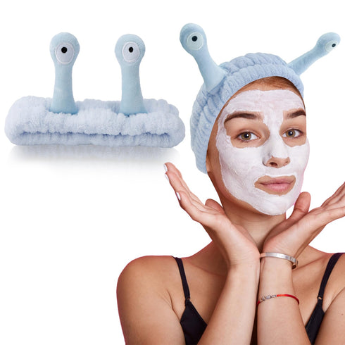 Blue Snail Face Wash Headband Funny Skincare Spa Headband Cute Alien Puffy Makeup Headbands for Women Stretchy Antenna Eyes Hair Wrap Hair Band fo...
