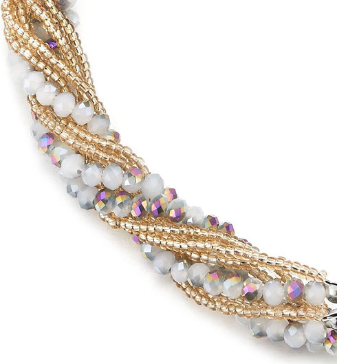 COOLSTEELANDBEYOND Champagne Gold Rainbow Beads Necklace Multi-Layer Crystal Braided Chain Choker Collar Magnetic Clasp...