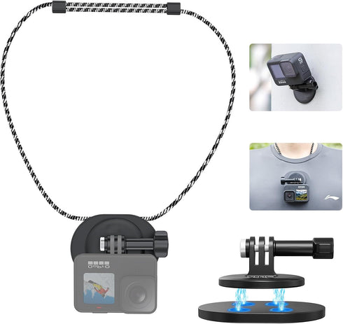 Magnetic Chest Mount with Neck Strap Mount + Magnetic Quick Release Tripod Mount for Gopro 12 11 10 Insta360 X3 Ace DJI Action Body Camera Sticks ...