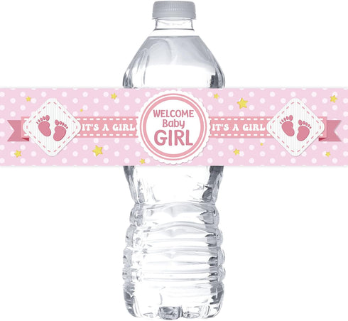 MonMon & Craft Welcome Baby Girl Water Bottle Stickers / Gender Reveal Bottle Wrappers / It's a Girl Water Labels Supplies / Baby Shower Decoratio...