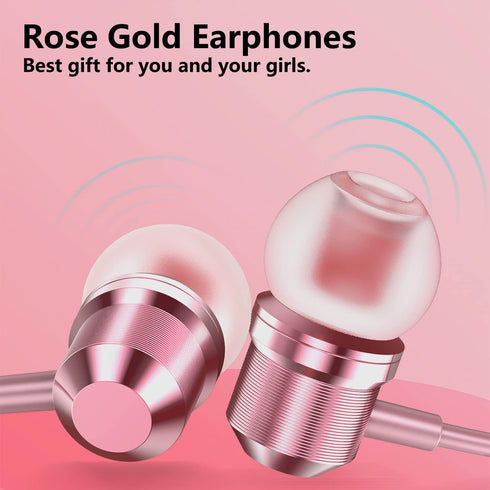 Rose Gold Earbuds, Girls Pink Earphones Wired with mic, Volume Control in Ear Headphones 3.5mm for Smartphones Mp3 Tablet Laptop...