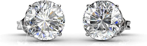Cate & Chloe Mallory 18k White Gold Plated Stud Solitaire Earrings with Crystals, Classic Shiny Round Cut Crystals, Fashion Jewelry...