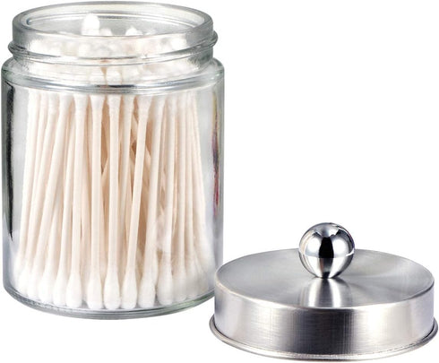 Amolliar Apothecary Jars Bathroom Vanity Organizer -Countertop Canister Jar with Storage Lid - Qtip Dispenser Holder Glass for Qtips,Cotton Swabs,...