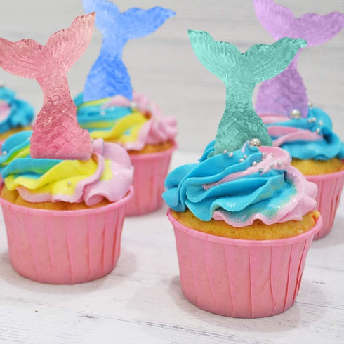ArtCreativity Acrylic Mermaid Tail Cake & Cupcake Toppers, Set of 24, Mini Mermaid Tail Figurines, Decorations for Sea, Nautical, Mermaid, & Baby ...