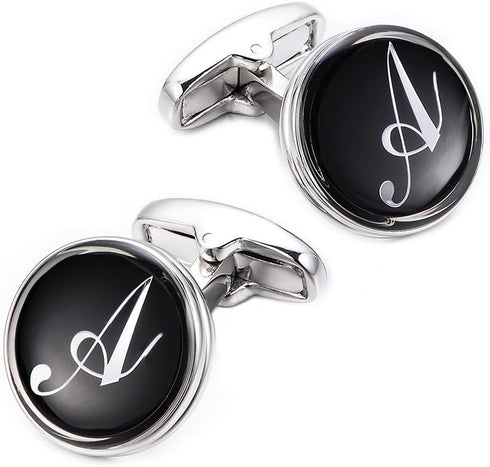Mens Letter Initial Cufflinks Alphabet Rhodium Plated Cuff Links Wedding Business A-Z...