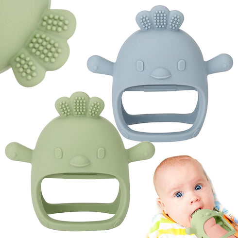 Socub 2 Pack Silicone Baby Teether Toys for Infants 3+ Months, BPA Free Anti-Drop Silicone Mitten Teething Toy for Soothing Sore Gums, Baby Chew T...