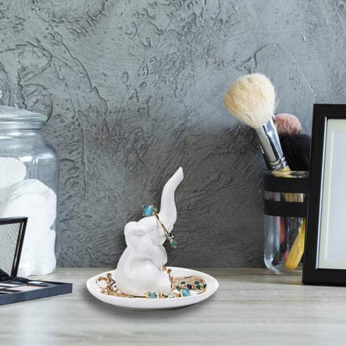 Lependor Elephant Ring Holder Jewelry Tray for Wedding Christmas Birthday, Handmade Ceramic Decor Jewelry Small Animal Tray - White Elephant...