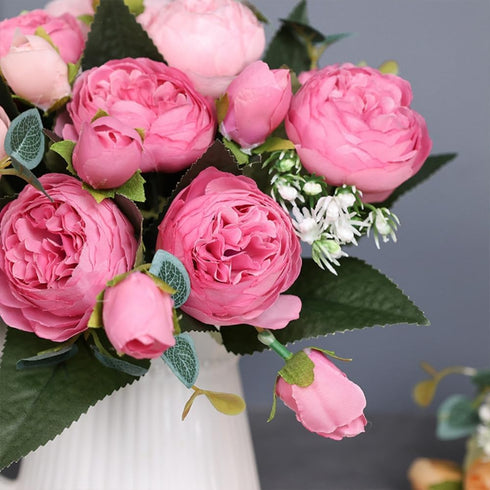Artificial Peony Flowers Silk Peony Rose Real Touch Fake Flowers 3pcs Single Stem with 5 Heads Bouquet for Home Wedding Party Decoration (Pink)...