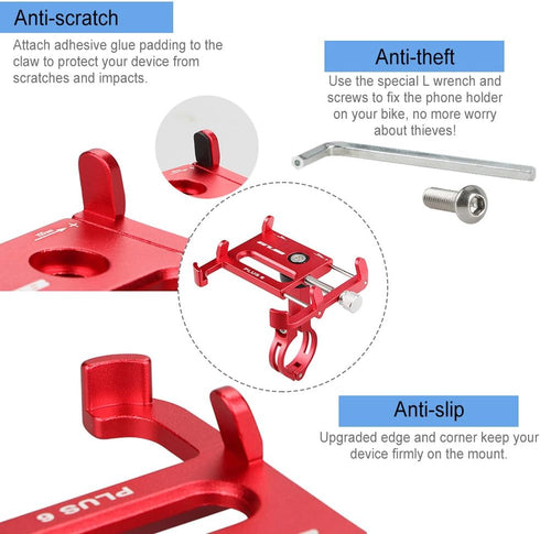 GUB Plus 6 Aluminum MTB Bike Bicycle Motorcycle Phone Holder Support GPS for Bike Handlebar Bike Accessories (Red)...