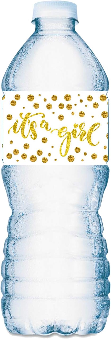 20 Gold It’s a Girl Oh Baby Water Bottle Labels; Baby Shower Set of 20 Waterproof Water Bottle Wrappers, Decorations; Gold and White....