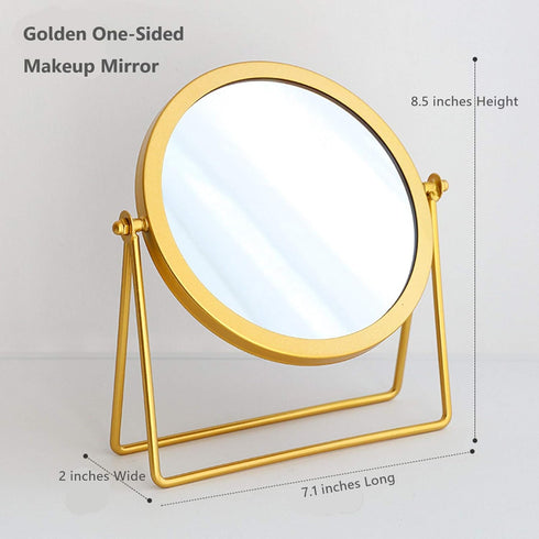 Geschaft Golden Tabletop Single Sided Makeup Mirror, 360°Rotation Iron One-Sided Dressing Table Mirror, Round Swivel Desktop Stand Mirror (Golden ...