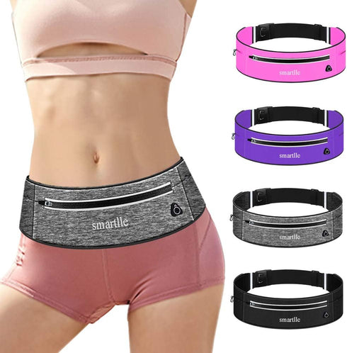 Running Belt Fanny Pack, Adjustable Waist Pack Reflective Fitness Workout Belt Fits with 3 Pouches for All Mobile Phones?Fitness Workout Belt in R...