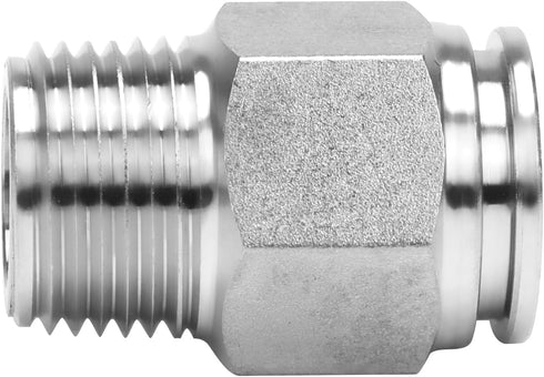 Push to Connect Fitting - 304 Stainless Steel Male Straight 1/2" Tube OD x 3/8" NPT Thread Pneumatic Push Lock Fitting (Pack of 5)...