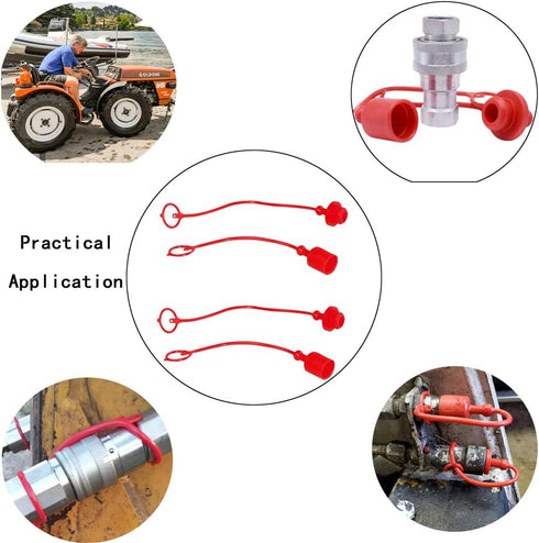 2sets 3/8" Hydraulic Coupler Dust Cap, Male Female Quick Coupler Cover, Hydraulic Quick Disconnects Port Plug Fittings with Retention Ring Keeps C...