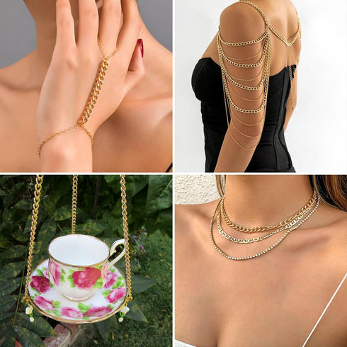 Pandahall 5M/5Yard Aluminum Curb Chain Link Light Gold Color Twisted Cross Necklace Finding Chains with Spool for Jewelry Making DIY Crafts Findin...