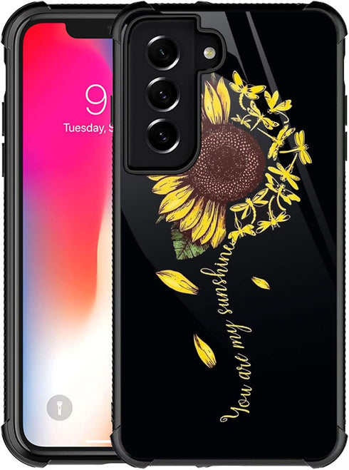 Compatible with Samsung Galaxy S22 Case,Yellow Dragonfly Sunflower Amazing Pattern Design Shockproof Anti-Scratch Hard PC Back Case for Samsung Ga...
