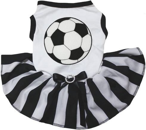Petitebella Soccer White Shirt Black Striped Dress Puppy Dog Dress (Small)...