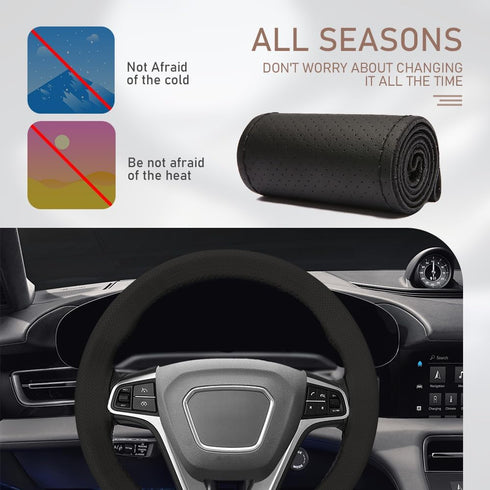 Leather Steering Wheel Cover, Stitch on Wrap, Steering Wheel Covers, 15Inch Breathable Anti-Slip Car Steering Wheel Protector, Steering Wheel Acce...