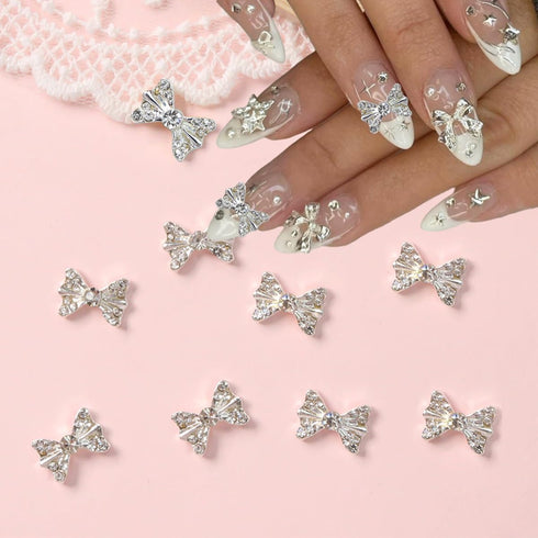20Pcs Silver Butterfly Bow Nail Charms LRKNNO Shiny 3D Butterfly Nail Gems Charms for Nails Alloy Bows Nail Rhinestones Crystals Butterfly Nail Ar...