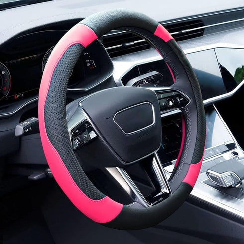 Xizopucy Pink Steering Wheel Cover Microfiber Leather Sporty Car Accessories for Men and Women,Breathable Non-Slip Universal Fit 14 1/2-15 Inch(Bl...