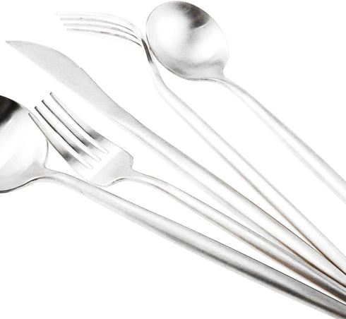 Silver Flatware, Royal 5 Piece Luxury Matte Finish 18/10 Stainless Steel Tableware Sets for 1 Including Forks Spoons Knives, Camping Silverware Tr...