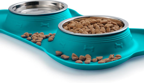 Hubulk Pet Dog Bowls 2 Stainless Steel Dog Bowl with No Spill Non-Skid Silicone Mat + Pet Food Scoop Water and Food Feeder Bowls for Feeding Small...
