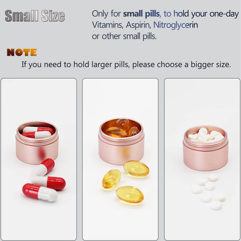 Portable Daily Pill Case, Heavy Duty Aluminium Alloy Round Pill Box, Waterproof Travel Pill Organizer, Pocket Purse Medicine Vitamin Holder EDC Co...