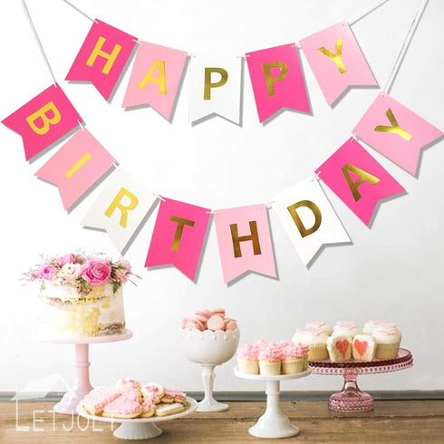 Roseo Pink Happy Birthday Banner Signs Golden Sparkle Funny Birthday Party Supplies for Girls Party Decorations Nursery Decorations 13 Pieces...