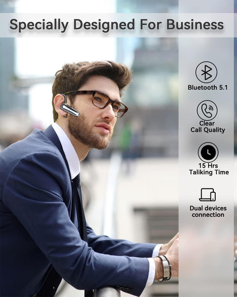 Bluetooth Headset, Wireless Bluetooth 5.0 Earpiece Hands-Free Earphones with Stereo Mic,8 Hrs Play time, Compatible iPhone Android Cell Phones Dri...
