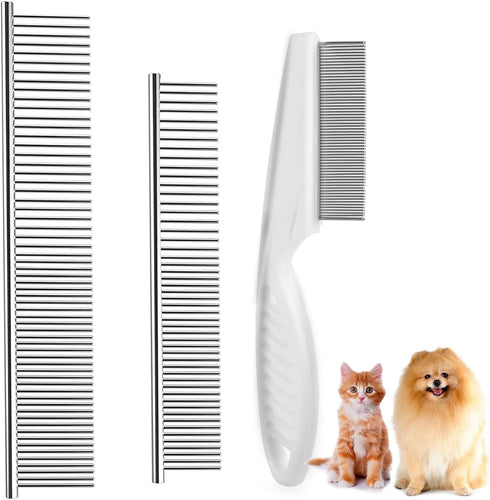 Dog Combs for Grooming, Metal Dog Comb and Flea Comb with Rounded Teeth for Removing Tangles and Knots for Long and Short Haired Dogs and Cats (st...
