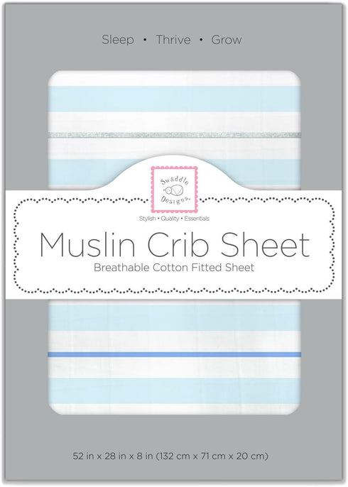 SwaddleDesigns Softest Cotton Muslin Fitted Crib Sheet/Toddler Sheet for Baby Boy & Girl, Blue 3 Color Stripe...
