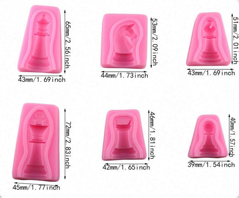 Set of 6 3D International Chess Piece Chocolate Candy Mold Kit, Chess Silicone Cake Cupcake Fondant Decorating Tool, Beeswax Candle Soap Crayon Me...