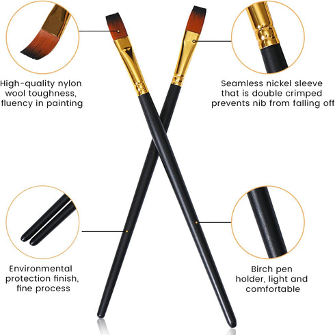 Acrylic Paint Brushes Set 15 Pieces, Nylon Bristle Paintbrushes for Acrylic Painting, Oil and Watercolor Brushes for Body Face Rock Canvas Miniatu...