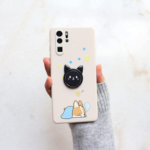 Cell Phone Ring Holder Ultra-Thin Cute Cat Metal Finger Grip 360° Rotation 180° Flip Kickstand Phone Grip for Magnetic Car Mount Compatible with A...