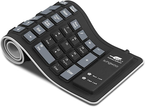 sungwoo Foldable Silicone Keyboard USB Wired Waterproof Rollup Keyboard for PC Notebook Laptop (Black+Grey)...